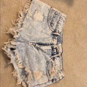 Acid wash jean shorts